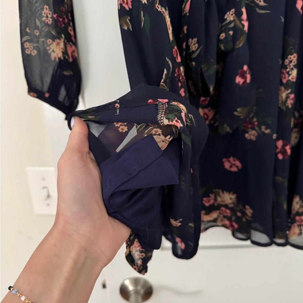Lulu's Navy Floral Long Sleeve Dress - Picture 7 of 8